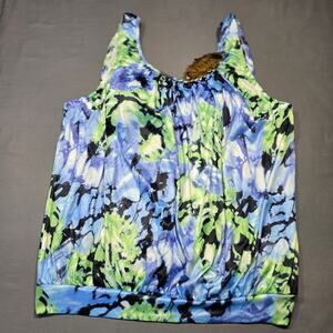 Vicabo Scoop Neck Tank Top Womens Size 8 Medium Blue Green Abstract Padded Bust